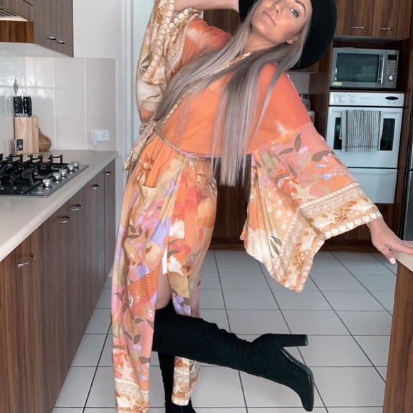 BOHO Chic Floral print Kimono cardigan orange - Picture 7 of 10